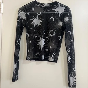 Full Tilt Womens Celestial Mesh Top Sz XS/S Whimsigoth Dark Fairy Whimsical Moon - Picture 1 of 7