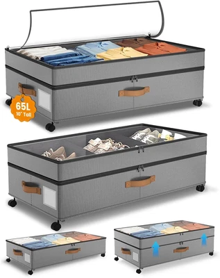 Almacenamiento debajo de la cama con ruedas, 65L XXL debajo de la cama contenedores de almacenamiento grandes, 1 Foto 1 de 4