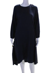 Meimeij Womens Cotton Navy Crew Neck Long Sleeve Combo A-Line Dress Size 36 - Picture 1 of 6
