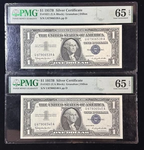 1957 B PMG 65 Gem Uncirculated EPQ $1 One Dollar Silver Certificate Note Bill - Picture 1 of 12