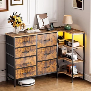 Cassettiera con Cassetti Cassettiera Angolare con Cassetti in Tessuto 2 Prese USB e LED - Foto 1 di 8