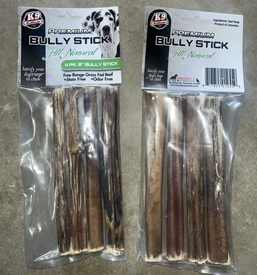 2 Pack! K9 Cookhouse All Natural Premium Bully Stick Dog Chew 6” 4 Pieces