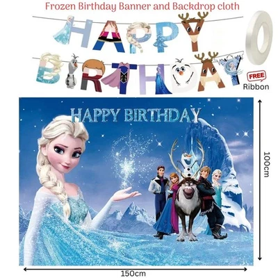 Frozen Elsa anna Backdrop Birthday banner bunting cards girls Birthday party - Image 1 of 2