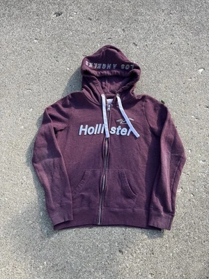 Винтажная женская толстовка с капюшоном Hollister Y2K средний размер синяя на молнии логотип с надписью толстовка - Изображение 1 из 4