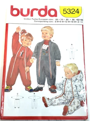 VTG Burda 5324 Baby Toddler Jumpsuit Romper Sewing Pattern Uncut 1990s Unopen - Image 1 of 4