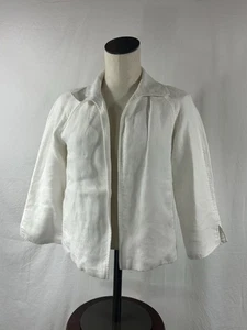 TALBOTS Blazer P Petite Pure Irish Linen Washed Open Front Jacket White - Picture 1 of 13