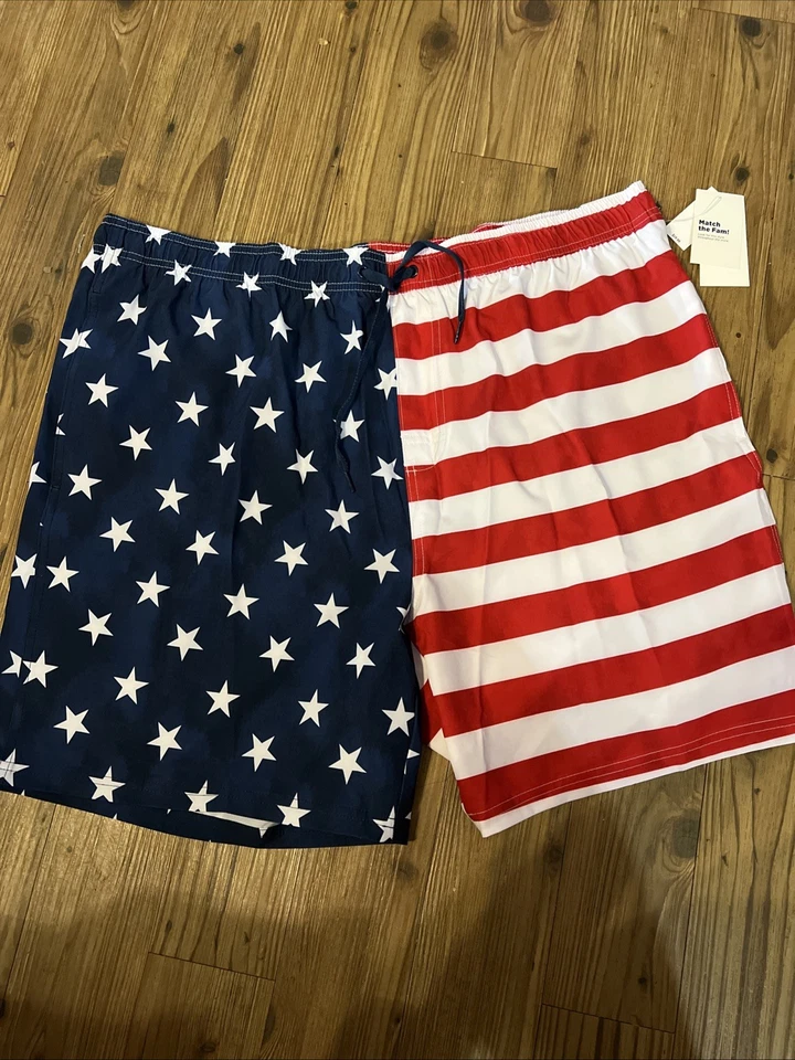Mens Old Navy American Flag Swim Trunks Blue & Red Stars & Stripes XXL - Image 1 of 1