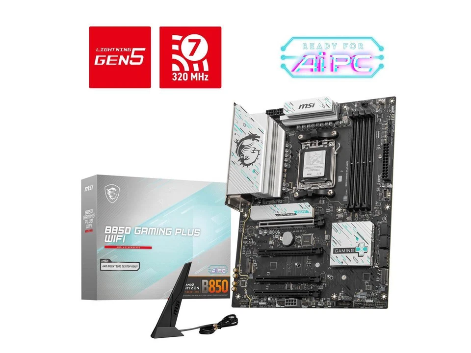 MSI B850GPW B850 GAMING PLUS WIFI AMD AM5 Ryzen 7 8 9 4xDDR5 DP ATX Motherboard
