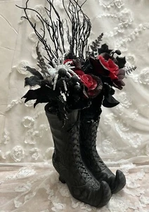 Martha Stewart Witch Boots 20 INCHES Flowers Branches Black Red Halloween - Picture 1 of 11