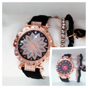 Quarz-Damenuhr Armbanduhr mit Armband-Set mit diamantbesetztem Herzanhänge - Bild 1 von 13