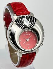 Ladies STRADA Unique Silver Tone & Red Watch, Large Crystal Accent, 40mm, Quartz