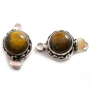 1 PC TIGER EYE BOX CLASP 1 STRAND ANTIQUE STERLING SILVER PLATED 631 LFU-300 - Picture 1 of 3