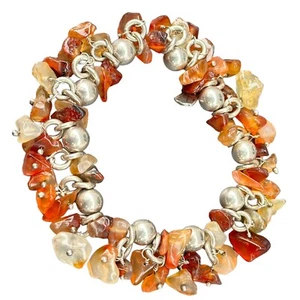 Silpada Stretch Bracelet B0989 Sterling Silver and Carnelian Chip Cha Cha Style - Picture 1 of 9