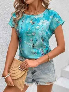 Floral shirt Blouse Comfortable Neck Stylish Short Sleeve size M/10 Womens top - Picture 1 of 3