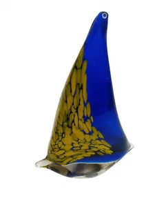 Glass Murano-Style Sailboat Blue/Yellow & clear 4.25" W 6.5" T Paperweight  NICE - Picture 1 of 9