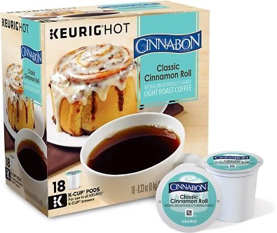 Cinnabon Classic Cinnamon Roll Coffee 18 to 144 Keurig K cups Pick Any Quantity - Image 1 of 3