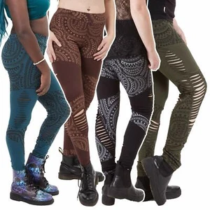 Slashed Steampunk Leggings, Post Apocalyptic Punk Emo Leggings, Psy Trance Pants - Picture 1 of 20