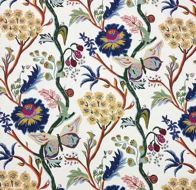 BALLARD DESIGNS MILLIE BLUE BUTTERFLY FLORAL VINE DESIGNER FABRIC BY YARD 54"W