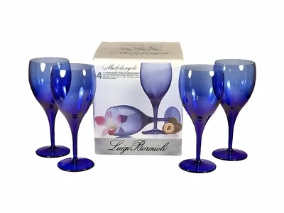 Copas de cristal italiano azul Luigi Bormioli Miguel Ángel 4 piezas 11,5 oz en caja Foto 1 de 4