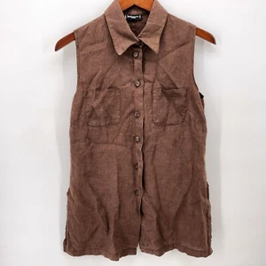 Blusa Top 42 Camisa Sinquanone Mujer M Vintage Sin Mangas Marrón Lino Francés - Imagen 1 de 7