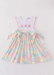 Girl's Boutique Pink Easter Bunny Leopard Applique Embroidered Embroidery Dress - Picture 1 of 8