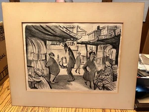 GEORGE SUYEOKA Woodcut Maxwell Street Chicago Signed and dated June 1953 - Afbeelding 1 van 21