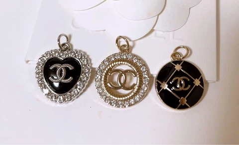 Chanel Vintage Parts Button Charm 3 types Gold Black 3 pieces Set Free shipping Cover