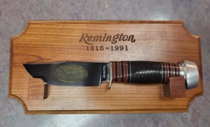 Remington 1816-1991 Collector Plate with RH33C Fixed Blade Hunting Knife Etched - Picture 1 of 13