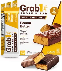 Grab1 Sugar Free Protein Bars Peanut Butter 3 Pack- 12 Bars | 7g Fiber | Deli... - Picture 1 of 7