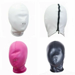 Adult unisex Soft PU Leather Full Hooded Head Mask Headgear zip up party Costume - Picture 1 of 20