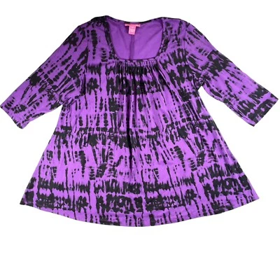 Blusa Mujer Within Swing 1X Púrpura Mangas 3/4 Plisada Cuello Cuadrado Top Foto 1 de 4