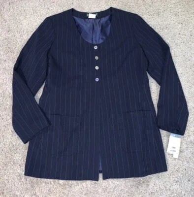 Nuevo con etiquetas Nuevo Para Mujer Harve Bernard Business Azul Rayas Traje Vestido Chaqueta Talla 12 Foto 1 de 4