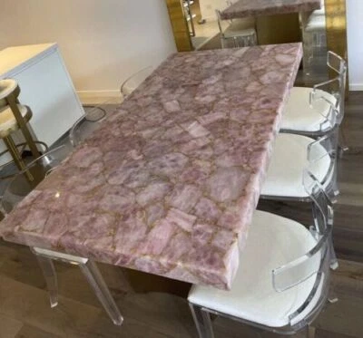 Rose Quartz Dining Center Table, Agate Dining Table Top, Counter Slab Top Decors - Image 1 of 4