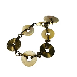 Carolee Yellow Gold Tone 925 Toggle Chain Bracelet 7.5 " Mother of Pearl Vintage - Picture 1 of 15