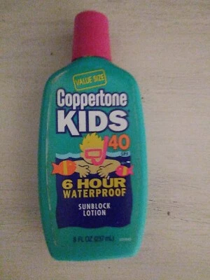 Vintage Coppertone Kids SPF 40 6 Hr Waterproof Sunblock Lotion 8 oz 90s rare Vtg - Image 1 of 3