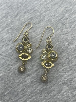 Vtg Patricia Locke Signed GoldTone Swarovski Crystals Dangle Hook Earrings USA - Image 1 of 4