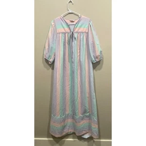 Vintage Pastel Stripe Nightgown Sleeping Shirt Bow Detail Women's Sz Med - Picture 1 of 11