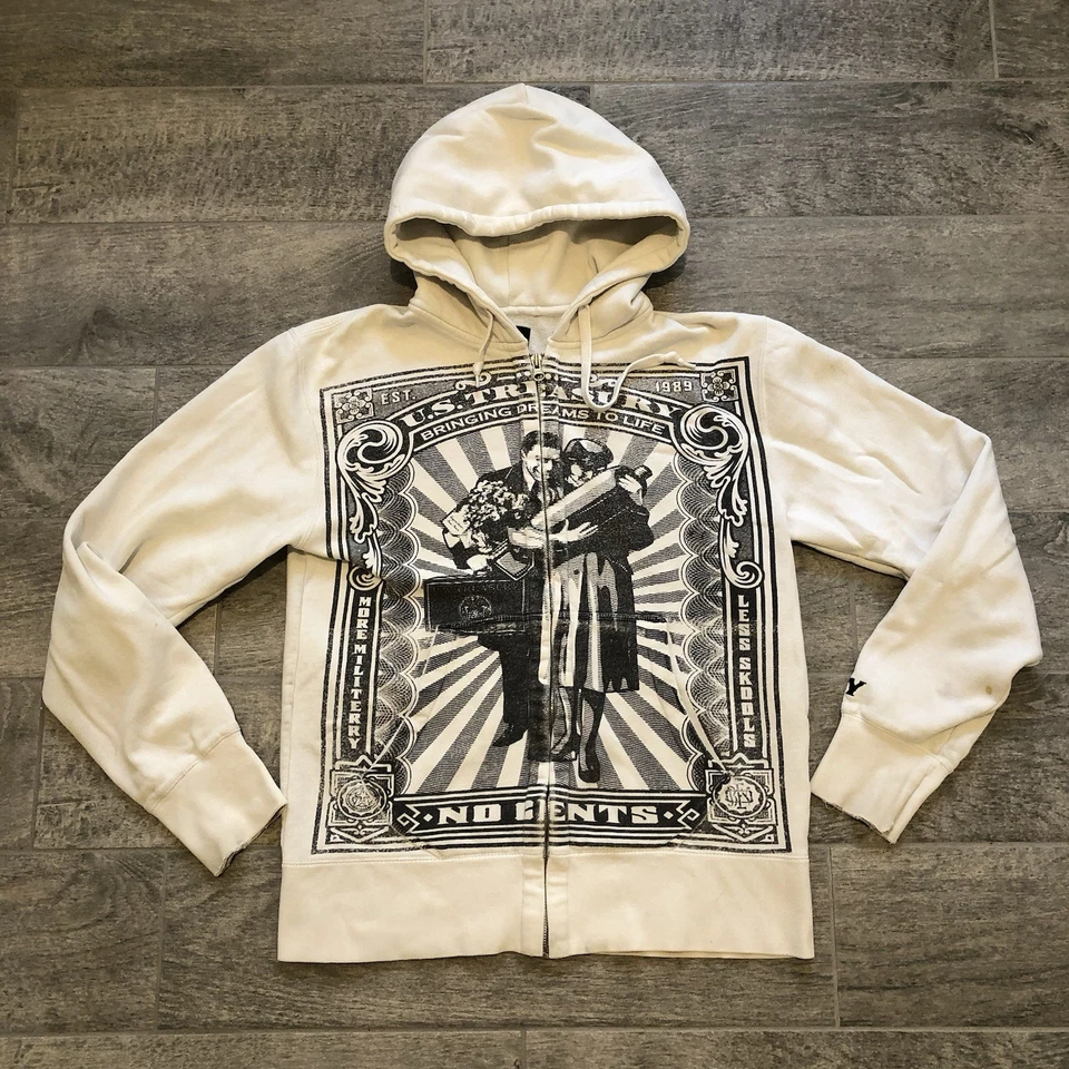 Sudadera con Capucha Blanca Estampado Tesoro de Estados Unidos Obey Sudadera con Cremallera Completa Adulto Talla M Foto 1 de 4
