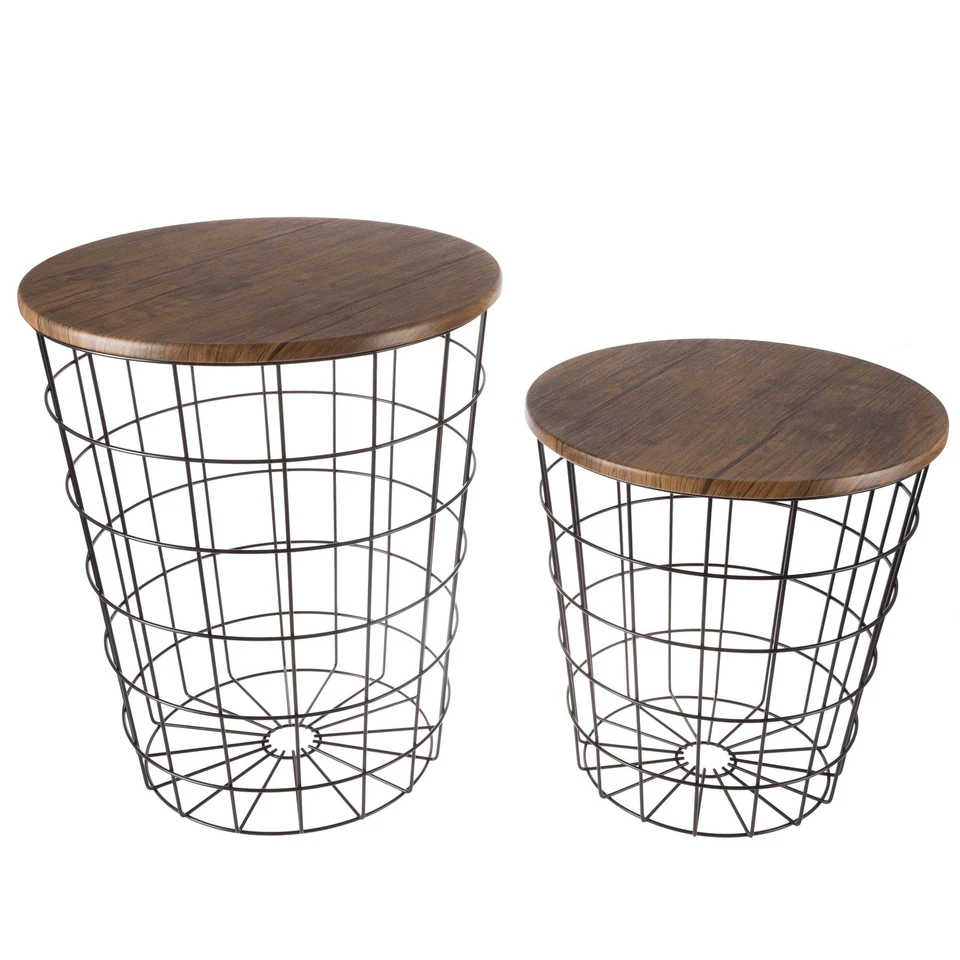 Lavish Home 80-endtbl-2 Set of 2 Nesting End Storage Convertible Round Metal Top