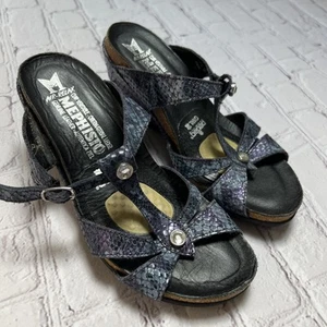 Mephisto Women’s Wedge Sandals Size 35 (US 5.5) Purple/blue Faux Snakeskin GUC - Picture 1 of 10