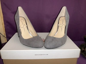 Zapatos de salón Jessica Simpson Belemo gamuza cuero punta redonda tacón grueso gris 5,5 - Imagen 1 de 13