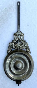 ANTIQUE KITCHEN CLOCK PENDULUM 2 LEAF BULLSEYE STYLE ORIGINAL NICKEL FINISH - Picture 1 of 4