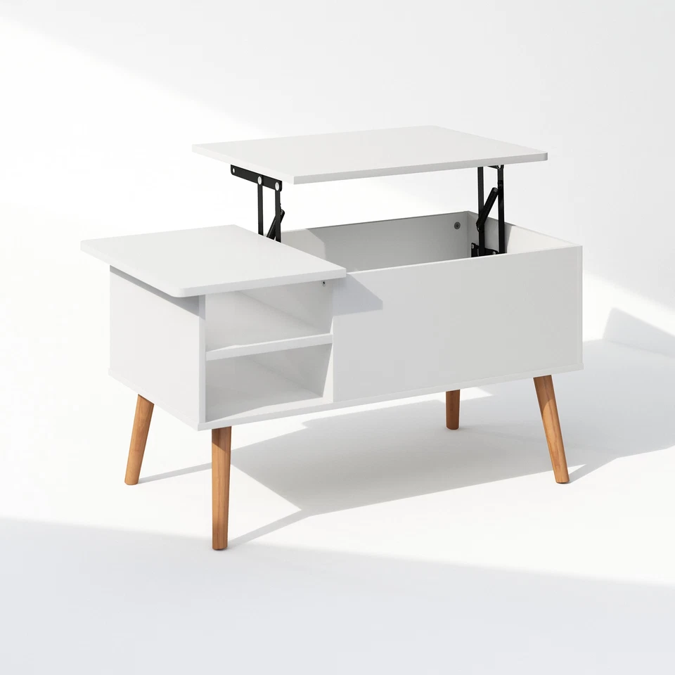 Furinno Jensen Wooden Leg Lift Top Coffee Table With Hidden Solid White - Image 1 of 4