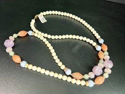 Vintage 36” Necklace 1980s Bone & Pastel Gemstone Beads NOS RO-DO Saks $175 AM - Image 1 of 4