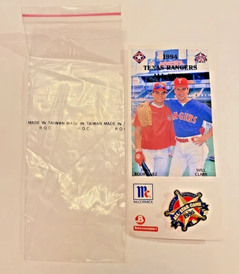 1994 Texas Rangers All-Stars Baseball Card Will Clark / Ivan Rodriguez & Pin Mnt - Image 1 of 4