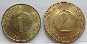 SLOVENIA lot 1 2 Tolar 1992 UNC Fish Nature Trout Animal Bird Swallow First #P56 - Picture 1 of 6