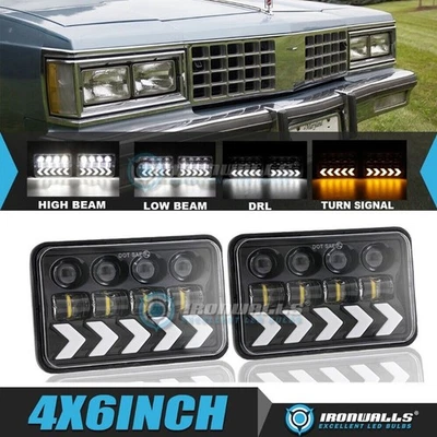 For Oldsmobile Delta 88 76-86 4x6" LED Headlights Hi/Lo DRL Dynamic Turn Signal - Image 1 of 4