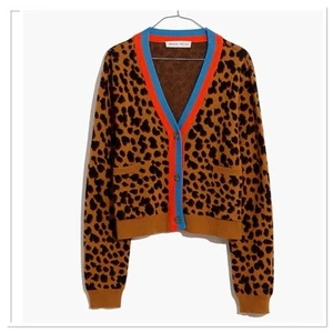 MADEWELL x KULE LEOPARD SINCLAIR CROP CARDIGAN SWEATER Sz L - Picture 1 of 11