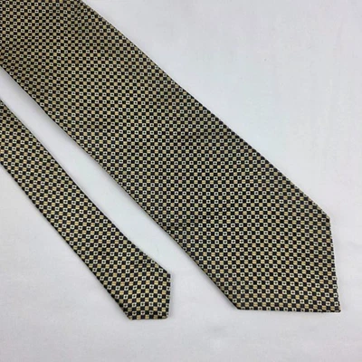 Alexander Julian Colours 100% Silk Tie Navy Gold Geometric Check Handmade Korea - Image 1 of 4