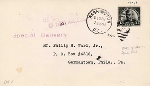 US FDC 1925 Scott 623 Woodrow Wilson 17 Cent Registered Spec Del. & Phillip Ward - Picture 1 of 2